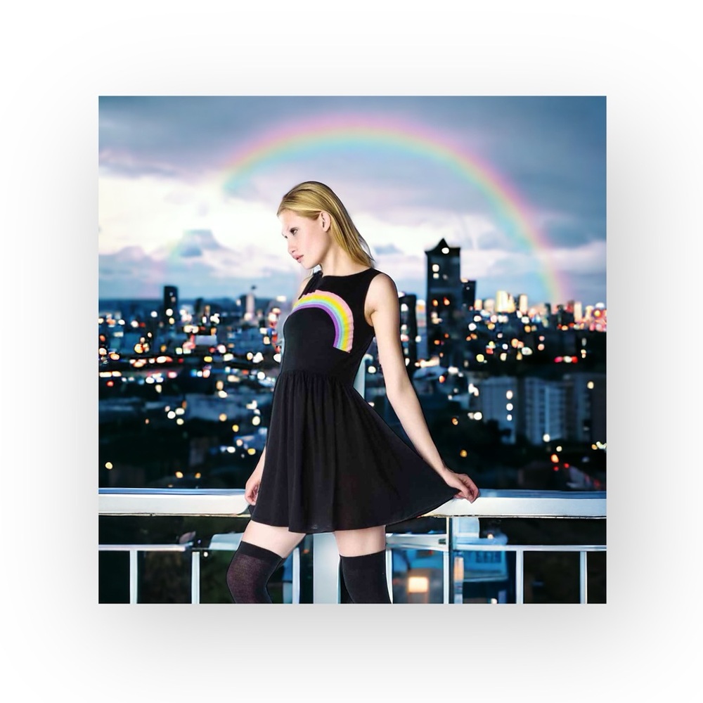 Deadstock: new Wildfox ☻ Little Rainbow Liv Knit Tank Mini Dress ☻︎ Black ☻ Med - Picture 15 of 16
